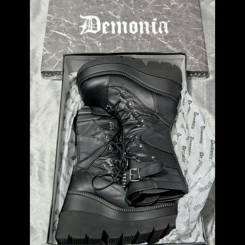 Demonia Shaker-70 Black Vegan Leather Mid-Calf Bo… - image 3